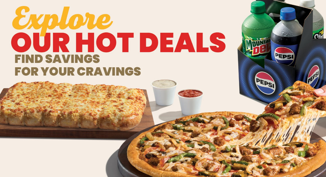 Pizza and breadsticks meal deal with drinks is on offer.