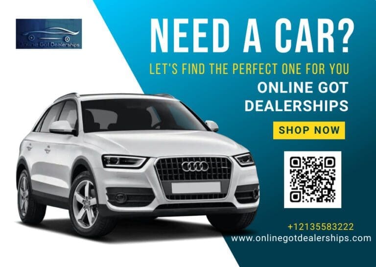Online car dealership advertisement featuring a white SUV and a QR code.