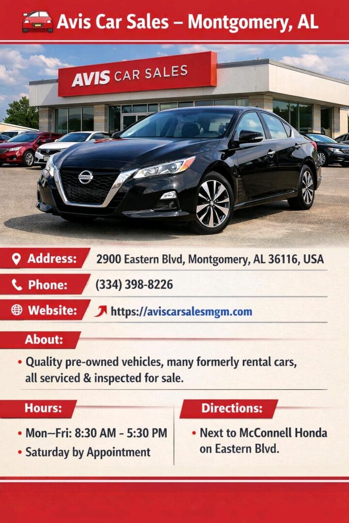 Black Nissan Altima for rent at 2290 Eastern Blvd, Montgomery, AL.