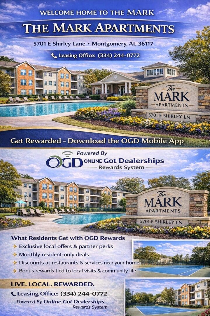 Promotional flyer for The Mark apartments with OG Rewards program.